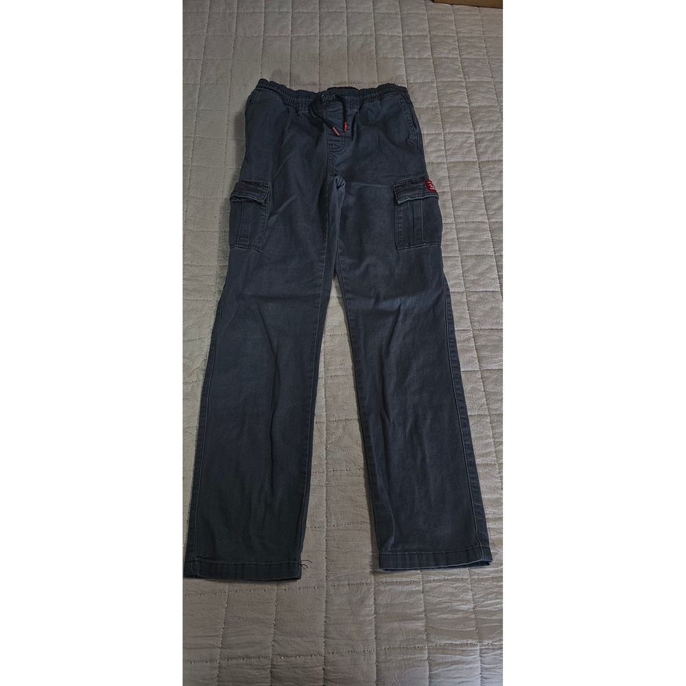 Levis Boys Cargo Pants Charcoal Gray Elastic Waist Drawstring Utility Size 14/16